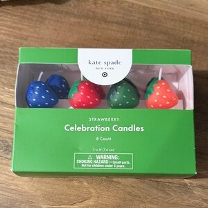 NWT Kate Spade Strawberry Celebration Candles - Red, Blue, Green